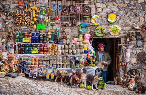 Art shop vendor in Mexican city