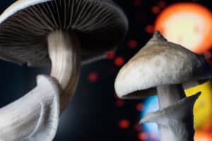 Psychedelic drug. Dry Psilocybe cubensis. Albino A strain. Psilocybin Mushroom. Psilocybin mushroom. Close up Magic shroom.