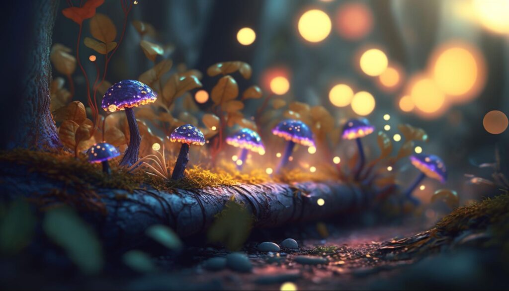 Mushrooms on the forest floor 